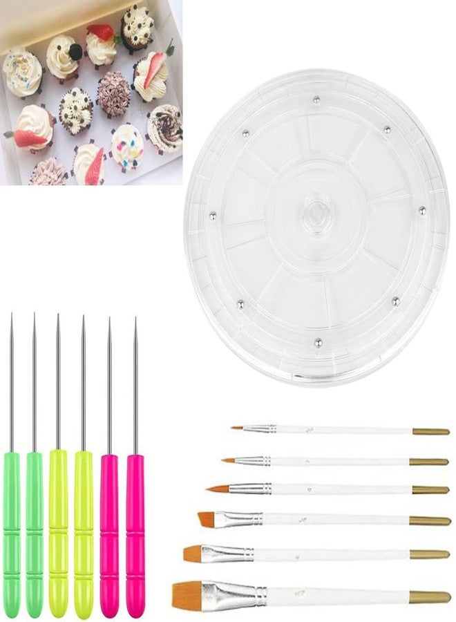 PKEAFC Cookie Decorating Kit Supplies 8 Inch Including 1 Acrylic Turntable, 6 Decoration Brushes 6 Scribe Needle, Cookie Turntable Decorating - Image 1